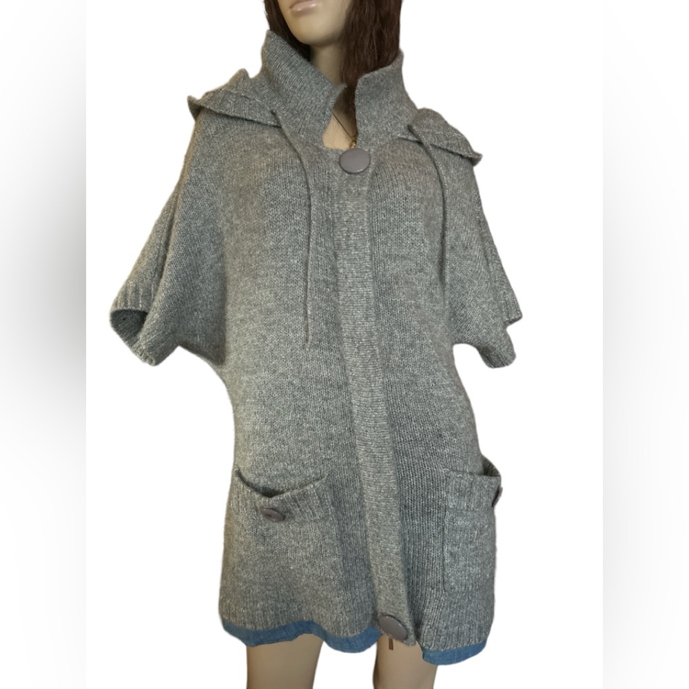 Adam Jacobs Grey Mohair Blend Hooded Cape Sweater Coat XS